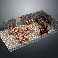 Cozy Restaurant Interior With Dining Tables Stone Walls Wooden Barrels And Vintage Piano