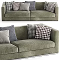 Olive Green Fabric Two Seater Sofa With Plaid Houndstooth And Solid Decorative Pillows 3d model