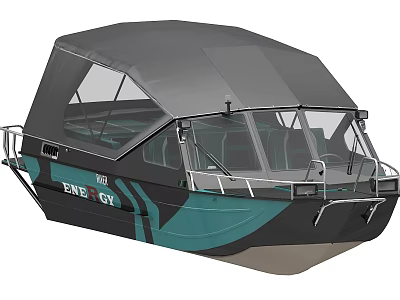 Stylish Black and Teal Yacht with Canopy Railing and Hull Enjoy Life Lettering 3d model