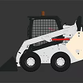 Yellow Gray Skid Steer Loader With Front Bucket Cabin Safety Net Orange Warning Light