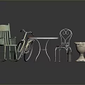 Vintage Furniture Set With Bicycle Converted Table Red Seat And Green Rocking Chair