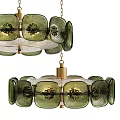 Modern Geometric Chandelier With Green Glass Panels And Gold Metal Frame