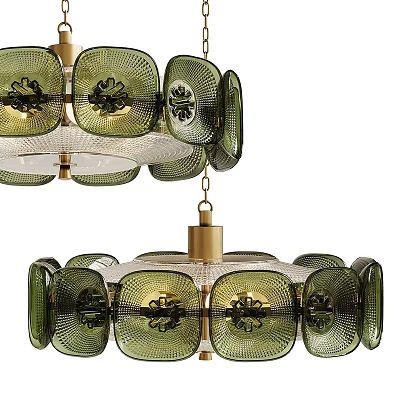 Modern Geometric Chandelier With Green Glass Panels And Gold Metal Frame 3d model