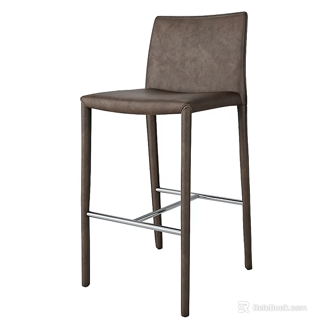 Brown Leather Bar Stool With Modern Metal Frame For Kitchen Use 3d model