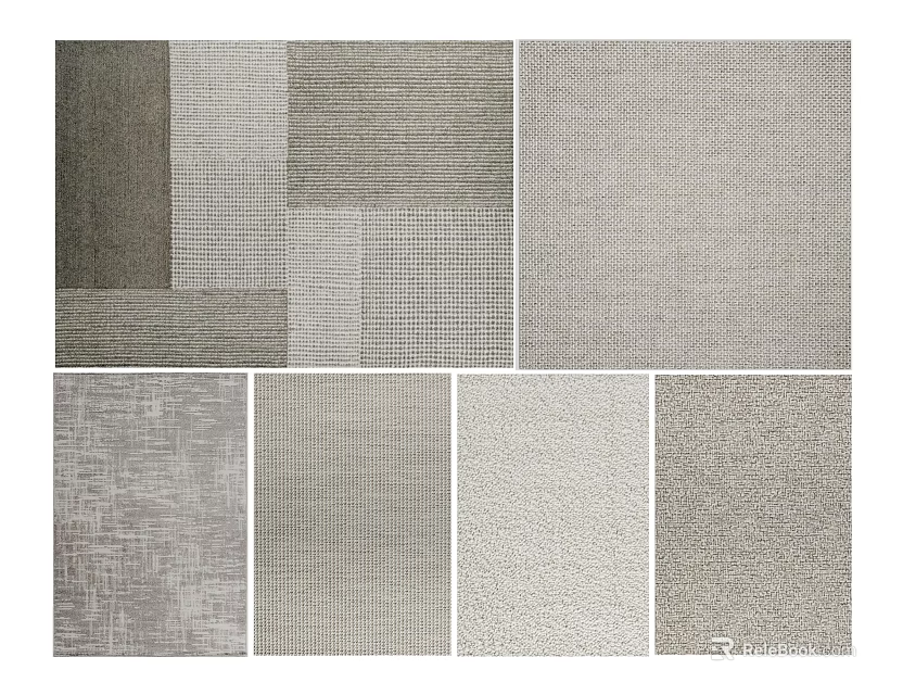 Various Style Square Rugs In Gray Tones With Different Textured Weave Patterns 3d model