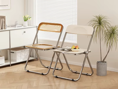 Modern Folding Chairs With Wooden And White Seats Metal Frames And Side Table 3d model