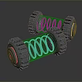 Mechanical Transparent Tube Weapon With Grey Wheels And Coiled Spring Inside 3d model