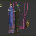 Commercial Gas Cylinder Transport Trolley With Blue And Green Cylinders And Metal Wheels
