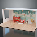Scenic Children's Room Background With Hot Air Balloons Moon Trees And Wooden Floor
