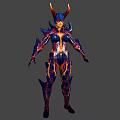 Horned Fantasy Character With Fiery Armored Bio Suit And Mythical Creature Design