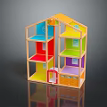 Colorful Wooden Toy Storage Cabinet With Playhouse Design And Multi Layer Shelves
