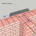 Building Exterior Wall with Red Brick Structure Structural Annotations Insulation Thickness Markings and Metal Wires 3d model
