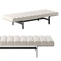 Modern Upholstered Ottoman With Beige Cushioned Seats And Black Metal Frame Design