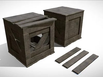 Practical Rustic Wooden Storage Boxes With Matching Planks For Home Organization 3d model