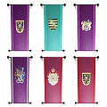 Colorful National Flags With Coat Of Arms In Purple Turquoise And Red Hanging