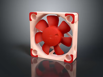 High Performance Commercial Equipment Cooling Fan With Red Blades And White Frame Design 3d model