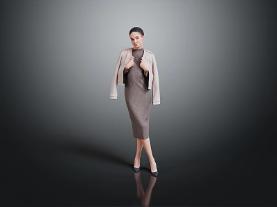 Elegant Modern Women's Coat And Dress With Classic Design And Comfortable Fabric 3d model