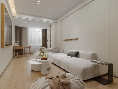 Hotel Guest Room Modern Interior With White Sofa Wooden Floor TV And Coffee Table 3d model