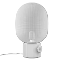 Table Lamps with White Oval Shades Gold Gray Bases on White Brick Wall White Tabletop