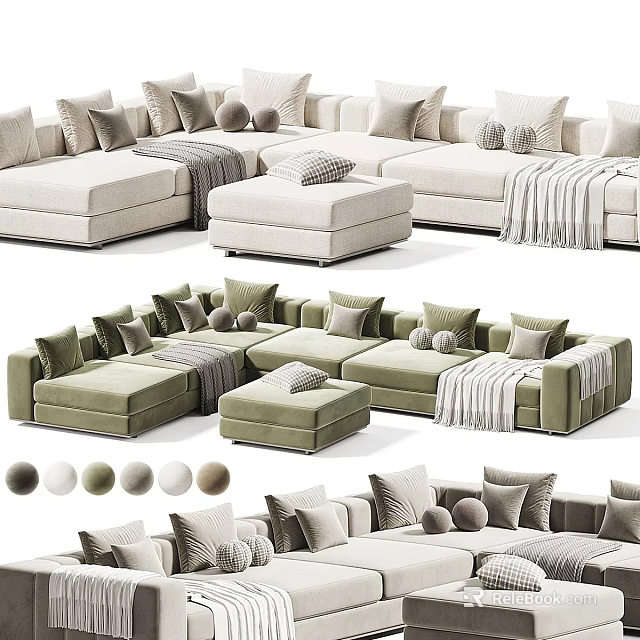Modern Large Modular Sectional Sofa With Decorative Pillows Ottoman And Multiple Color Choices For Home 3d model 