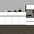 Modern White Sideboard Design With Jars Fruits Basket Microwave And Plates Storage