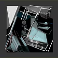 Abstract 3D Art Installation With Geometric Shapes Transparent Panels And Human Figures