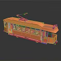 Vintage Orange Pink Tram Model With Multiple Windows And Overhead Wire Design
