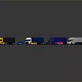 Various Colored Vehicles Including Trucks Cars And Vans Arranged On Gray Background