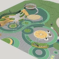 Modern Community Park Design With Circular Plazas Children Activity Zones And Green Lawns