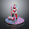 3D Harley Quinn Character Model With Red Black Costume Hammer And Checkered Base
