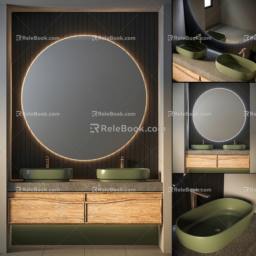 Modern bathroom cabinet bathroom mirror wash basin 3d model