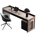 Modern Office Desk With Laptop Coffee Cup Table Lamp Mobile Phone And Chair