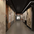 Chinese Feudal Society Exhibition Hall Corridor With Display Boards Dragon Patterns And Screen