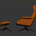 Modern Orange Quilted Armchair With Ottoman And Black Metal Legs Design