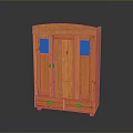 Traditional Orange Wooden Cabinet With Glass Panel Doors And Decorative Drawers