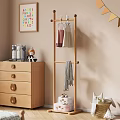 Wooden Storage Cabinet in Kids Room with Stuffed Toys Wooden Hanger and Alphabet Wall Decor