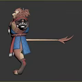 Lion Headed Humanoid Character 3D Model With Blue Red Outfit Armor And Arms Outstretched