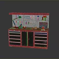 Red Utility Workbench Desk With Tools Lamp Drawers And Cabinets