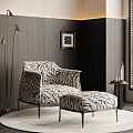 Zebra Striped Accent Chair With Matching Ottoman And Floor Lamp In Dark Wall Living Room 3d model