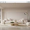 Modern Minimalist Living Room Interior With White Sofa Round Coffee Table And Floor Lamp