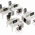 Modern Office Desk Setup With Multiple Workstations Computer Monitors 09:20 Clock And Ergonomic Chairs 3d model