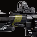 Tactical Revolver With Orange Textured Grip Black Body Red Dot Scope And Yellow Label