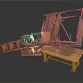 Damaged Wooden Storage Shelf With Collapsed Structure And Broken Planks 3d model