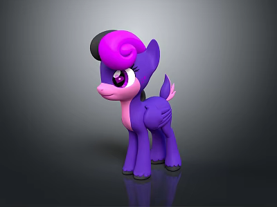 Cute Purple Cartoon Plush Toy With Pink Mane Tail Black Ears Stuffed Animal 3d model