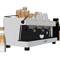 Stainless Steel Coffee Machine Kitchen Appliance With Coffee Cups And Milk Container