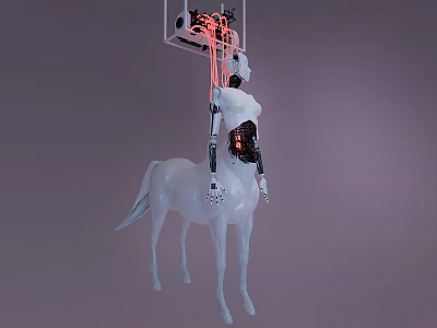 Smart Machine With Horse Body Humanoid Mechanical Parts White Exterior Red Circuit Details 3d model