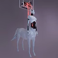 Smart Machine With Horse Body Humanoid Mechanical Parts White Exterior Red Circuit Details