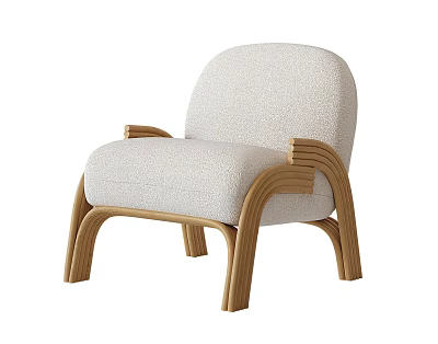 Modern Leisure Chair With Curved Wooden Frame And Soft Beige Upholstered Seat 3d model