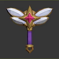 Fantasy Golden Weapon With Purple Handle Pink Star Gem And White Wing Structure