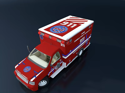 Red Ambulance Vehicle With 119 Logo White Roof And Striped Exterior Design 3d model